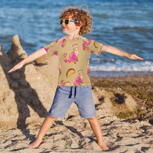 Boys Short Sleeve T-Shirts Funny Ferrets Tacos Rashguard Kids Swim Shirts Sun UPF 50+4