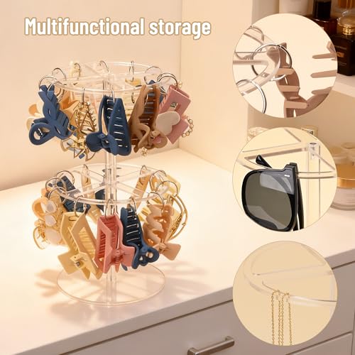QUPIVA 2-Tier Acrylic Claw Clip Organizer Rack- Large Capacity Hair Claw Clips Holder for Bathroom, Bedroom, Dresser - Durable Clear Hair Accessories Organizer Storage for Women and Girls by QUPIVA - Image 5