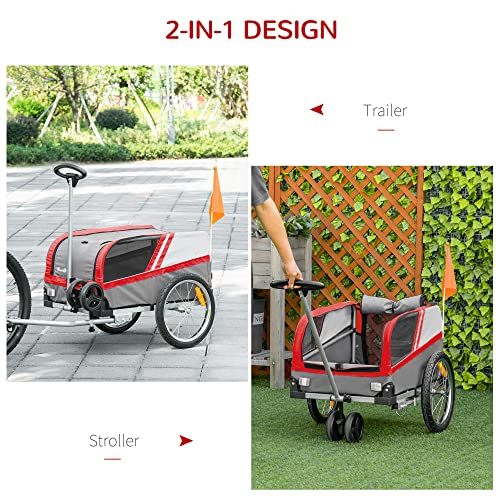 PawHut Dog Bike Trailer 2-in-1 Trolley Stroller Cart Bicycle Carrier for Cat Puppy Travel w/Reflectors Hitch Coupler Red Flag – Red 6 PawHut Dog Bike Trailer 2-in-1 Trolley Stroller Cart Bicycle Carrier for Cat Puppy Travel w/Reflectors Hitch Coupler Red Flag – Red - Image 6