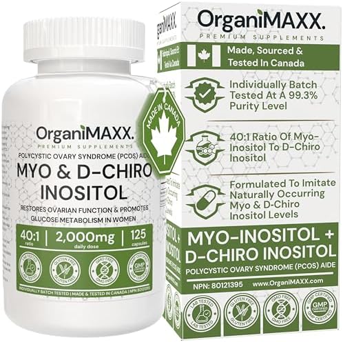 Myo-Inositol & D-Chiro Inositol Capsules | Max Strength 125 Capsules 2,000mg Daily Dose. PCOS Supplement For Women 40:1 Ratio | Inositol Hormone Balance Supplements Women, Restore Ovarian Function and Promote Glucose Metabolism.