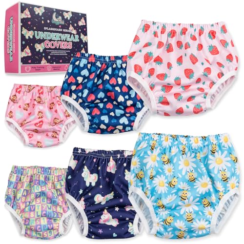 Waterproof Plastic Underwear for Potty Training, 6-Pack - Super-Soft Cloth Diaper Covers with Ultra-Thin TPU Inner Layer to Prevent Leaks - Reusable - Multicolor Prints