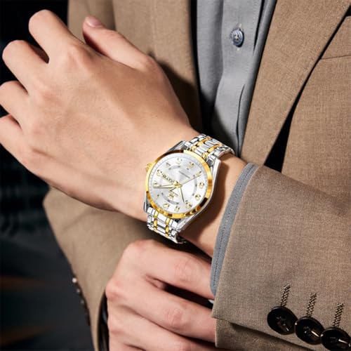 Image of OLEVS Mens Watches Business Large Numer Easy to Read Quartz Watch Stainless Steel Waterproof Luminous Date Casual Male Watch