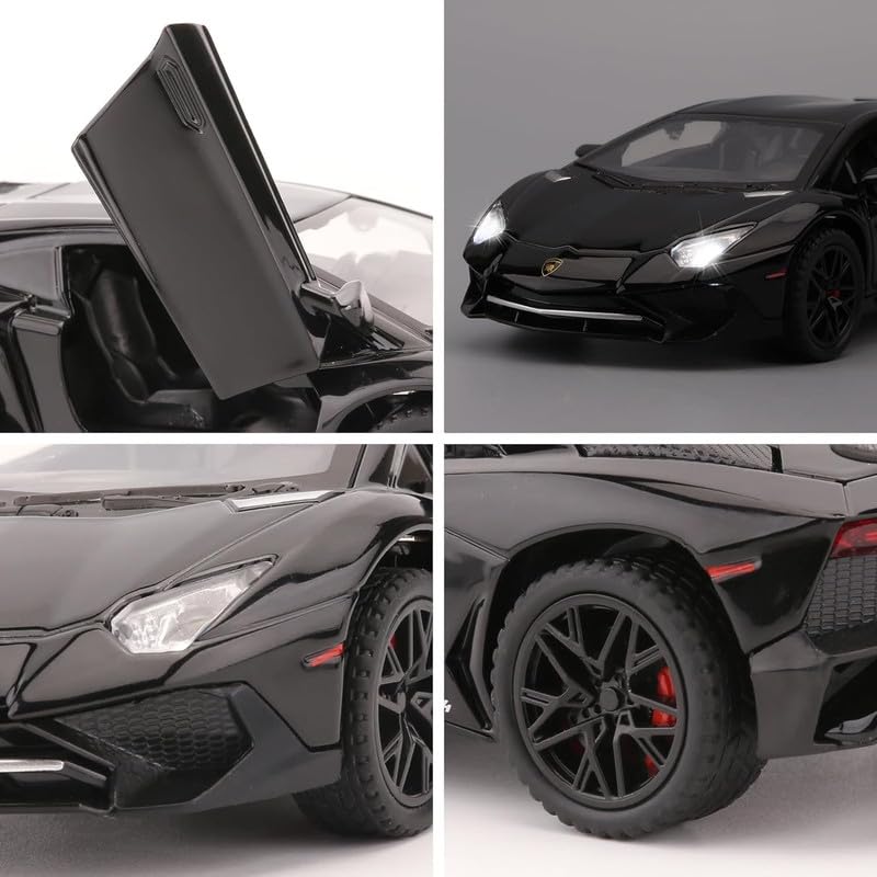 Image of New 1:32 LP750 Diecast Alloy Metal Pull Back Car with Openable Doors Music Sound and Light Vehicle Toy Car for Kids Boys (Black)