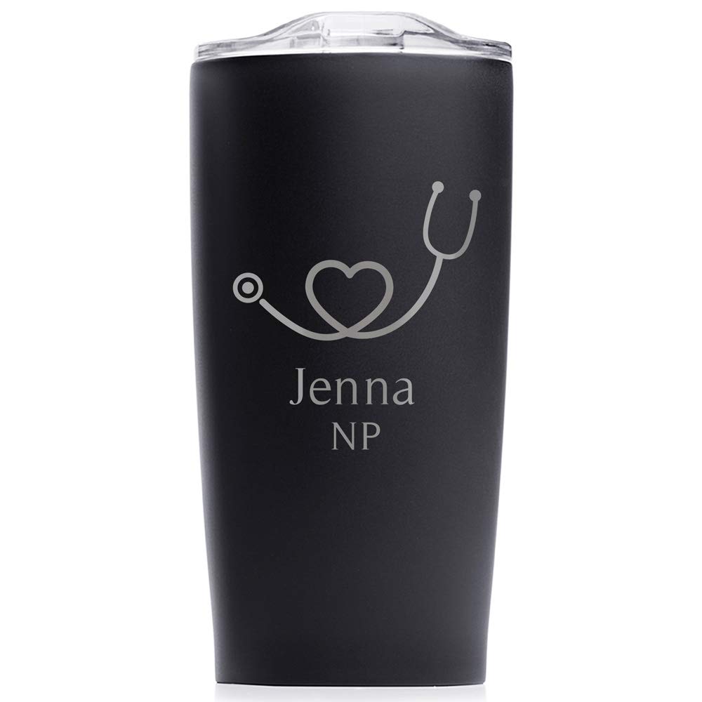Lifetime Creations Engraved Personalized Nurse Stainless Steel Tumbler with Lid 20 oz (Black) - Custom Nurse Gift, Doctor, Healthcare Worker, RN Coffee Travel Mug