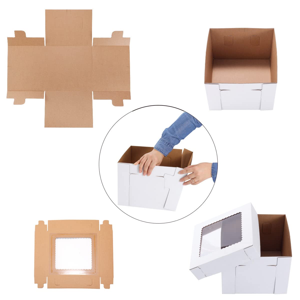 Cajas para pasteles de 12 x 12 x 10 pulgadas [10 unidades] Cajas de panadería blancas de alta calidad con ventana para pasteles de 10 pulgadas, recipientes desechables para pasteles