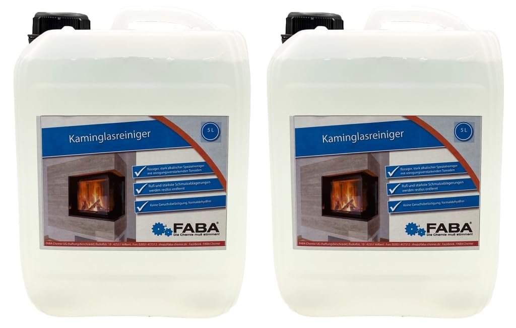FABA Kaminglasreiniger Kaminscheibenreiniger Ofenglas Konzentrat hochwirksam 2 x 5 Liter