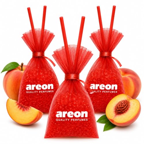 Image of AREON Pearls Peach Hanging Air Freshener, Quality Perfume Pack 3 | Long Lasting Fragrance - Premium Quality Perfume - Eliminates Unpleasant Odors - Ideal for Car - Home - Office - Wardrobe