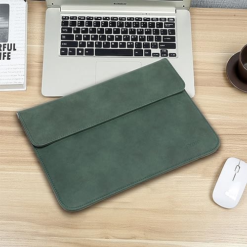 Hyzuo 13.3-14 Inch Laptop Sleeve Compatible With Macbook Pro 14 M2/M1 Pro/Max A2779 A2442 2021-2023, Macbook Air 13 Inch 2010-2017, Faux Suede Leather Case With Accessory Bag, Midnight Green #TOP6