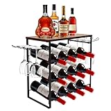 CASDUCT Portabottiglie Per 12 Bottiglie, Portabottiglie Piccolo, 62 (40) L x 21 P x 41 A (cm), Vintage in Metallo e Legno Per Cantina, Bar e Ripostiglio, Marrone-Nero