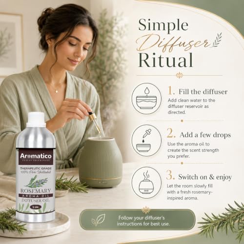 Image of AROMATICO Rosemary Diffuser Oil with Strong, Long-Lasting Aroma. Premium Aroma Oil for Homes, Offices & Showrooms. Aromatherapy, Diffusers, Air Purifiers, Vaporizers - 1 L(1000 ml)