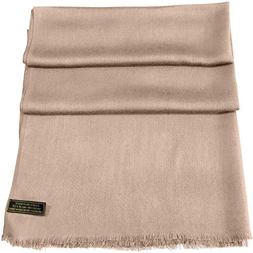 CJ Apparel Champagne Pink Solid Color Fringe Design Pink Beige Shawl Seconds Scarf Wrap Stole Throw Head Wrap Pashmina Hand Made in Nepal New4