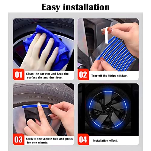 20Pcs Luminous Car Wheel Decorative Stripe Stickers, Night Safety Warning Car Stickers,Anti-Scratch Reflective Edge Sticker Car Motorcycle Wheel Safety Decorative Car Decals Universal (Blue A) #TOP3