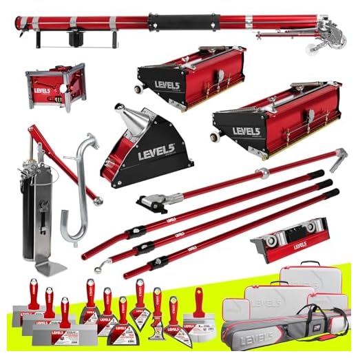 LEVEL5 Automatic Drywall Taping and Finishing Tool Set | 4-600 | Automatic Taper, 10”/12" Flat Boxes, 3” Angle Head, 7” Corner Applicator Box, Corner Roller, Standard Handles, Pump, Gooseneck