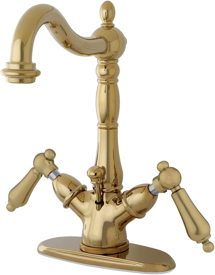 Kingston Brass KS1431AL Heritage Two-Handle Bathroom Faucet with Brass Pop-Up and Cover Plate, Polished Chrome