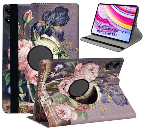 Image of TGK Rotating Flip Cover for Redmi Pad Pro 12.1 inch Case /Poco Pad 12.1 inch Tablet Printed Cases (Roses)