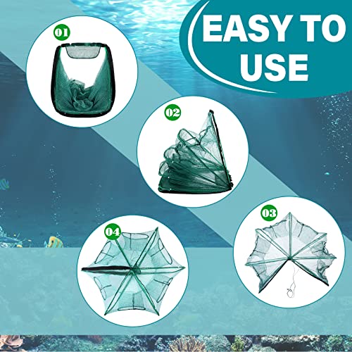 2 Pcs Foldable Fishing Trap Collapsible Hexagon 6 Hole Fishing Bait Trap Portable Minnow Crayfish Crab Crawdad Shrimp Net Cage Accessories(Green)