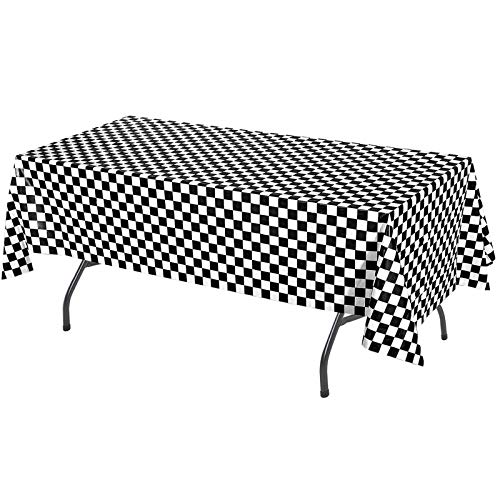AnapoliZ Black Checkered Tablecloth Plastic | 3 Pcs Pack - 54” Wide x 108” Long | Black and White Checkered Disposable Table Cover | Checkered Flag Tablecloth | Retro, Diner, Racing Party Décor