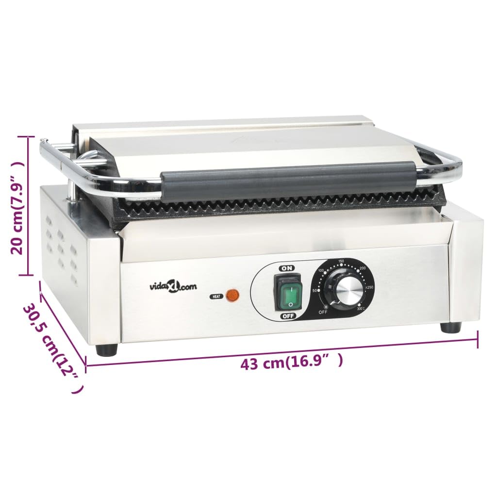 Griglia panini scanalata da 2200 W con alloggiamento in acciaio inox, piastre in ghisa da 43 x 30,5 x 20 cm, regolatore di temperatura, vaschetta antigoccia rimovibile, spazzola per la pulizia