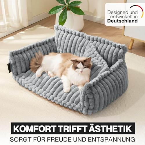 noviclass® Katzensofa Chaffar | Katzenbett Hundebett Hundesofa | Orthopädische Matratze | Moderner Stil | Cord-Design Größen (Lichtgrau, M (80cm))