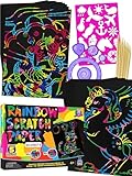 PURPLE LADYBUG Rainbow Scratch Art Paper, 79 PCS Creative Drawing Paper & Stencils - Arts and Crafts for Ages 4-12, Kids Craft Activity Set for Halloween, Christmas Gift, Stocking Stuffers for Kids