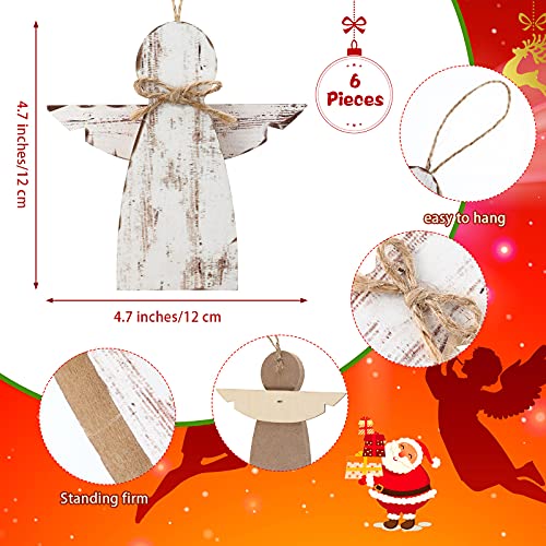 6 Pieces Angel Ornaments For Christmas Tree, 0.4 Inches Thick Angle Christmas Tiered Tray Decor Wooden Hanging Ornaments Farmhouse Rustic Xmas Decorations For Christmas Holiday Party (White Angel) #TOP1
