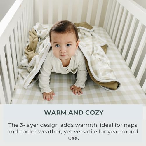 Image of Pobibaby Boy Blankets, Toddler Blanket, 50x50, Soft Cotton (Gingham Khaki)