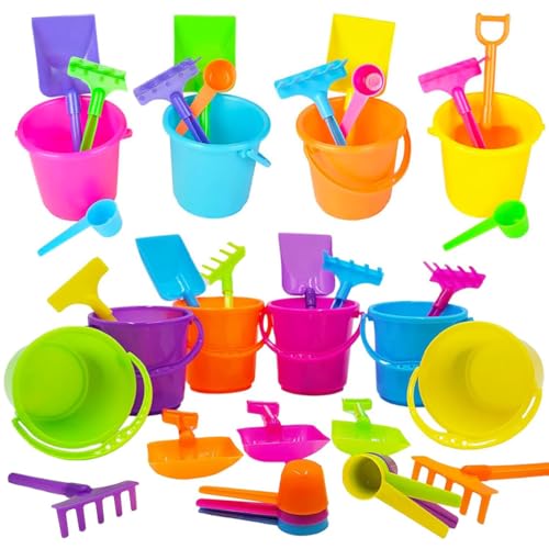 6-Pack Mini Beach Bucket Pail Playsets Play Set Includes 1 Sand Bucket 1 Shovel 1 Rake and 1 Scoop Birthday Treats for Boys and Girls Party Favors for Kids and Toddlers 3 Inch