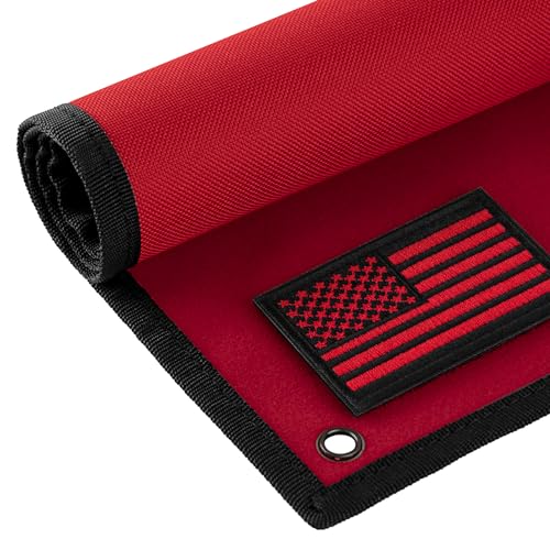 IronSeals Tactical Board Patch Organizer Holder Display with Loop Surface, Steel Ring and Flag Patch (M: 85 x 70CM/ 33" x 27.5" x 17.7", Red + Flag Patch)