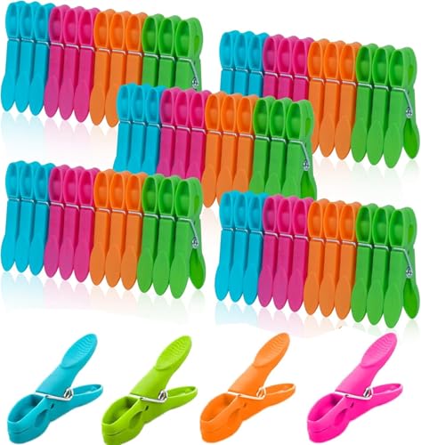 Clothes Pegs 60 Pack - Strong Grip Plastic Pegs for Washing Line, Laundry Clips with Durable Spring, Rust Resistant, 4 Colors