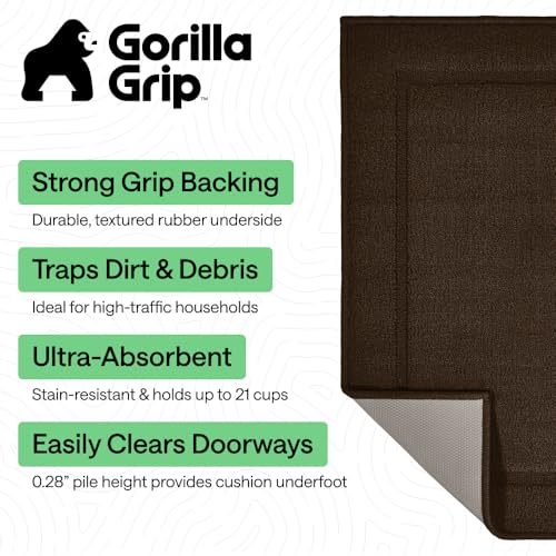 Image of GORILLA GRIP Indoor Door Mat, Rubber Backing Entry Rug 72x24, Brown