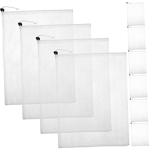 Cabilock 10pcs Polyester Mesh Drawstring Bags with Sliding Cord Lock Capacity Reusable Storage Nets for Travel Fruits Vegetables Clothes Space Saving Organizer