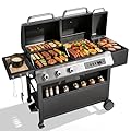 MFSTUDIO Gas and Charcoal Grill Combo with Side Smoker, Heavy Duty Dual Fuel BBQ Grill with Porcelain-Enamel Grates, Perfect for Outdoor Grilling, 840 SQIN Cooking Area