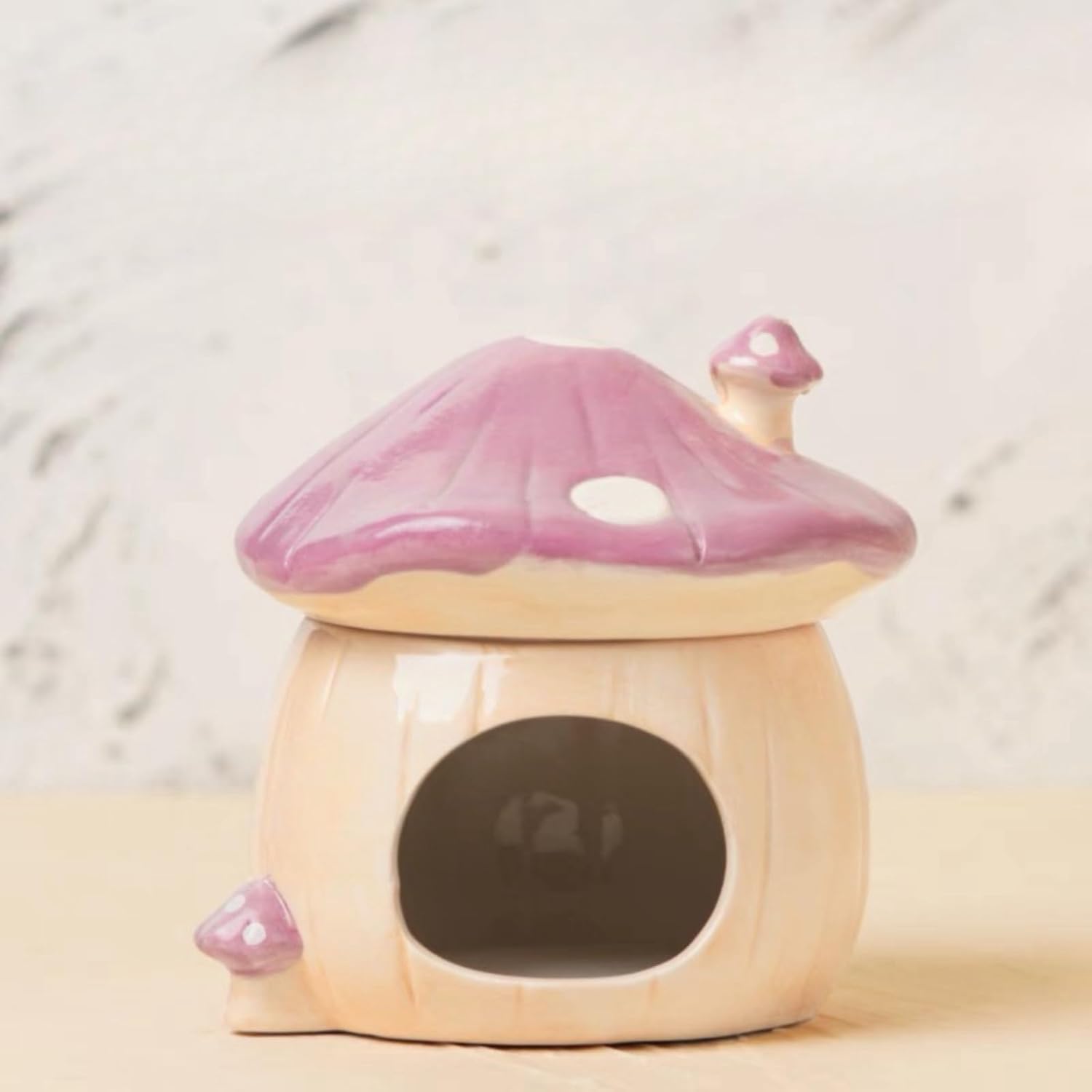 Large Hamster Habitat Hideout (Ceramic) Cute Mushroom House Shape, Hamster House and Habitat Decor for Small Pets