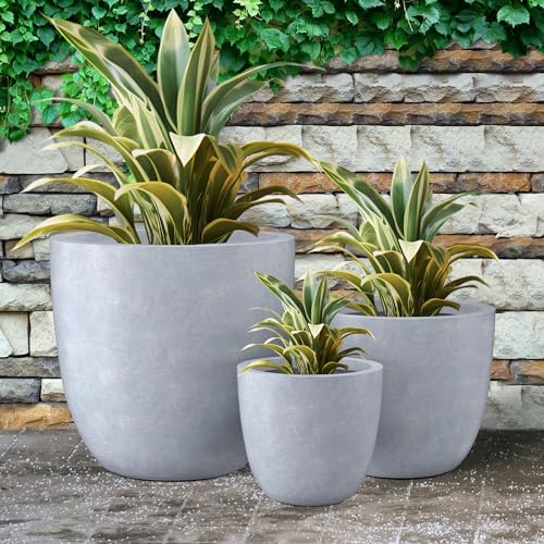 Image of Kante Set of 3 Blue Gray Concrete Bowl Round Planters for Modern Home