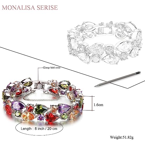 Multicolor Bracelets for Women,Cubic Zirconia Artificial Garnet Amethyst Peridot Links Bracelet Christmas Gift3