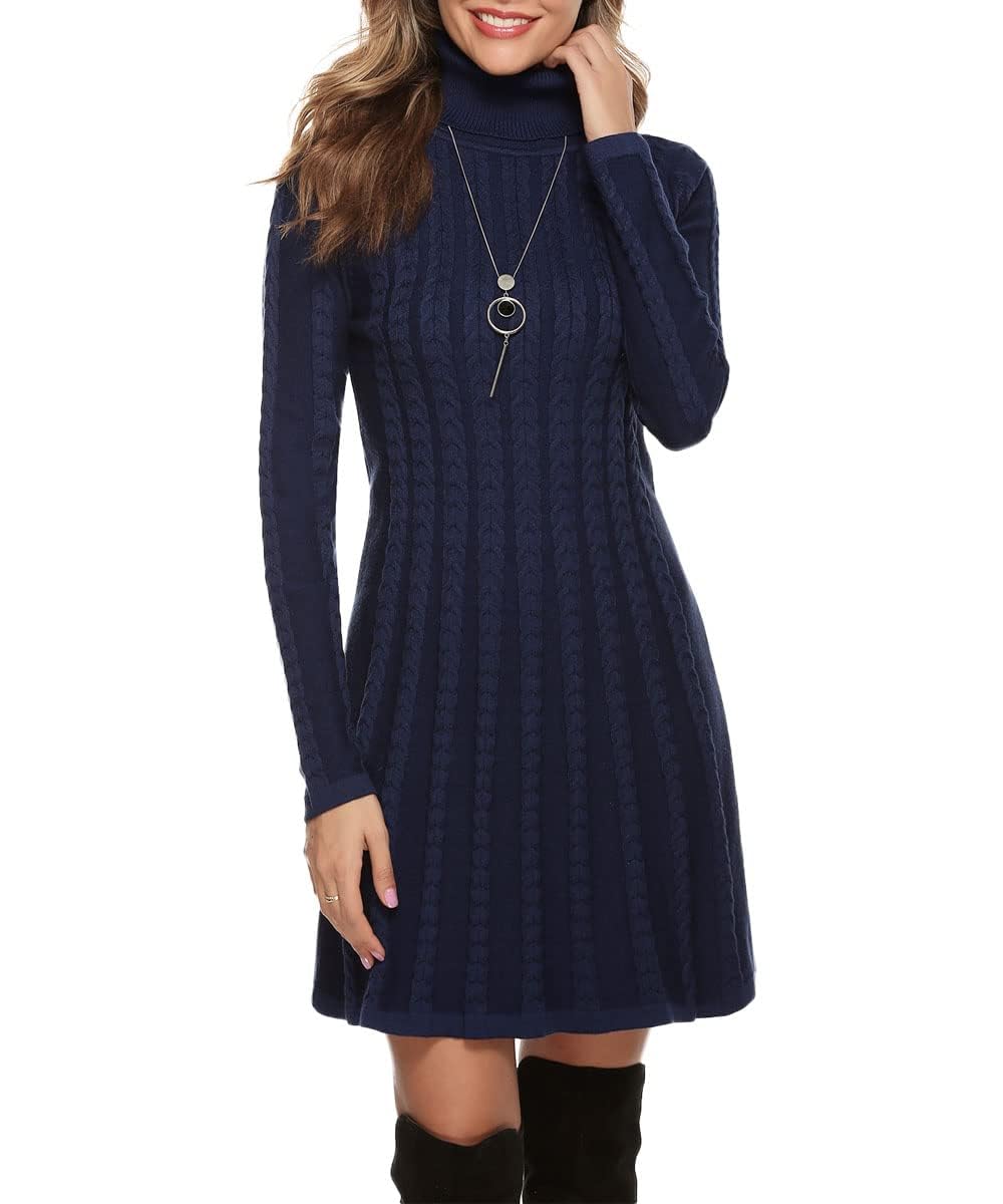 Gyabnw Damen Rollkragen Strickkleid Strickpullover Elegant Winterkleid Modisches Pulloverkleid Midikleid für Freizeit Cocktail
