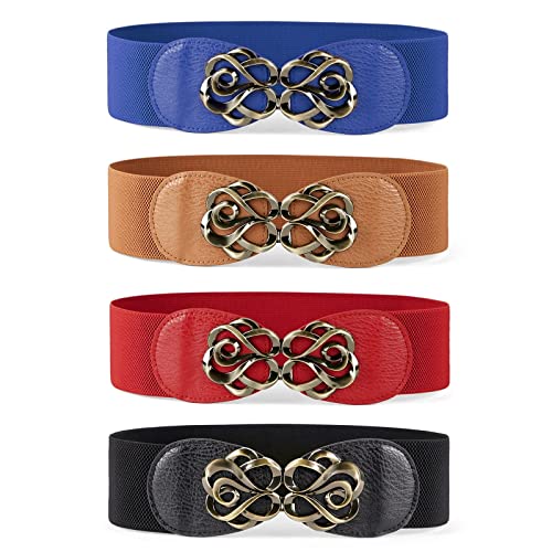 SUOSDEY 4pcs Women Stretchy Belts for Dresses Vintage Elastic Wide Waist Belts2
