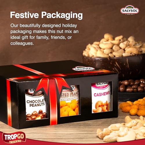 Salysol Snacks Nuts Chocolate Peanuts, Spicy Peanuts, Cashews 6 x 50g Cans - Chocolate Gift Box - Delicious Pure Natural Nuts - Thoughtful Gift Sets for Men and Women