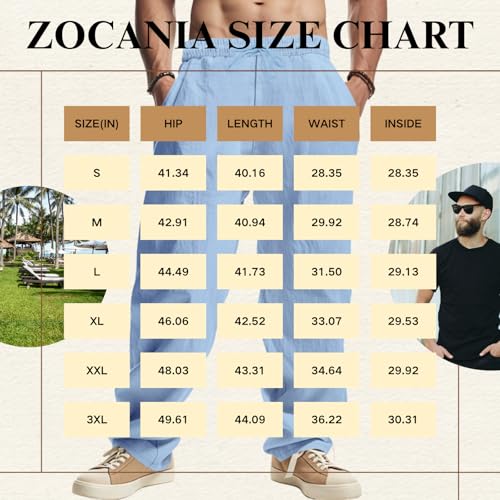 Mens Linen Pants Summer Beach Casual Pants Elastic Waist Baggy Loose Fit Vacation Trousers with Pockets2