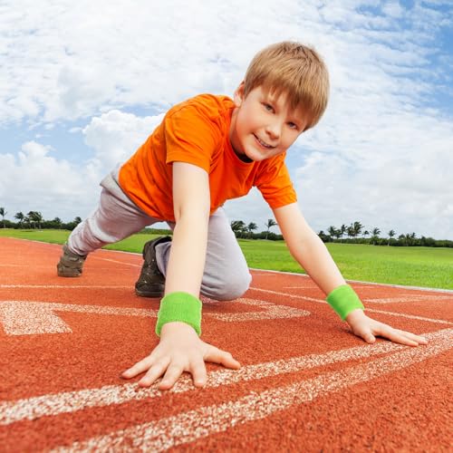 Image of Bememo 12 Pack Wristbands Sweatband for Women Men, Neon Colored Sport Wrist Bands, Tennis Football Basketball Sweatbands, Moisture Wicking Arm Bands for Working Out