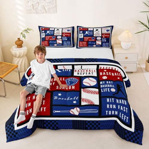 Image of Feelyou Baseball Theme Comforter Set Eat Bedding Queen Size for Kids