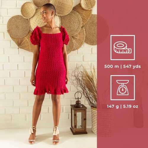 Image of CIRCULO Anne Yarn for Crocheting & Knitting, 100% Mercerized Brazilian Virgin Cotton, Soft Fingering Weight, 547 Yds, 5.19 Oz - Color 3528 Carmine