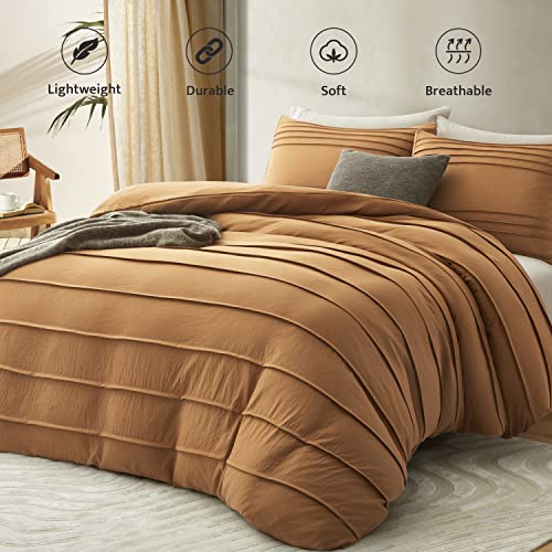 Oli Anderson Pumpkin Duvet Cover Queen Size - Pleated Queen Duvet Cover, 3Pcs Soft And Breathable Textured Bedding Set With Zipper Closure(Pumpkin,90"X90") #TOP1
