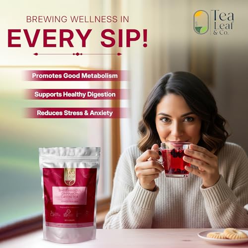 Image of Sweet Hibiscus Cinnamon Green Tea Bags (50 Count), Caffeinated, Real and Natural, Blended with Fresh Herbs and Spices, Gluten Free