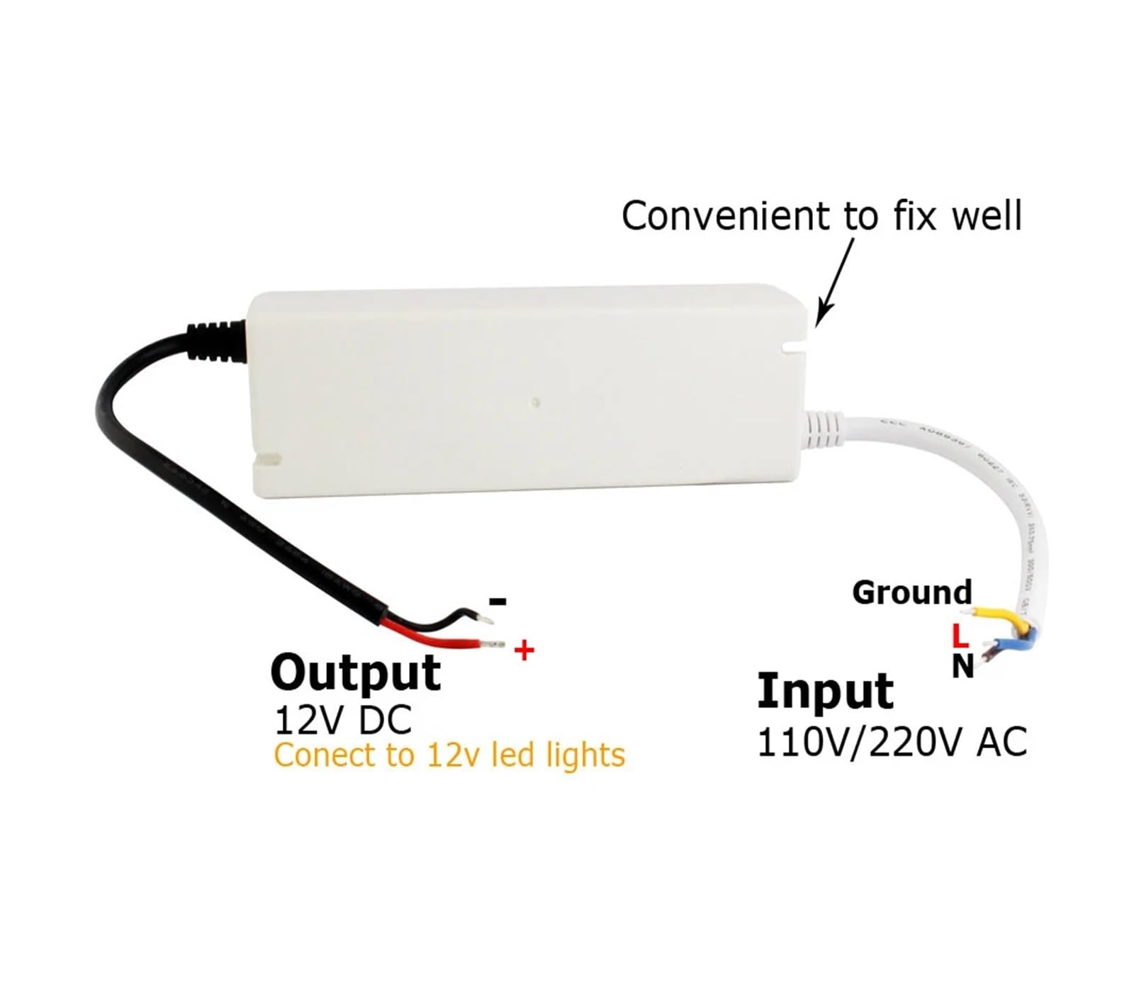Adaptador de controlador LED de fuente de alimentación de 5V 12V 60W 72W 100W CA 110V 220V a CC 5V 12V 6A 8A 12A 20A Transformador de luz de tira LED Atenuador LED de cable de 2 pines(12V 8A 100W)