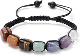 GEMTUB Natural Handcrafted 7 Chakra Tumble Stone Bracelet for Men and Women | Adjustable Rope | Reiki Healing Crystal Ener... Price In India