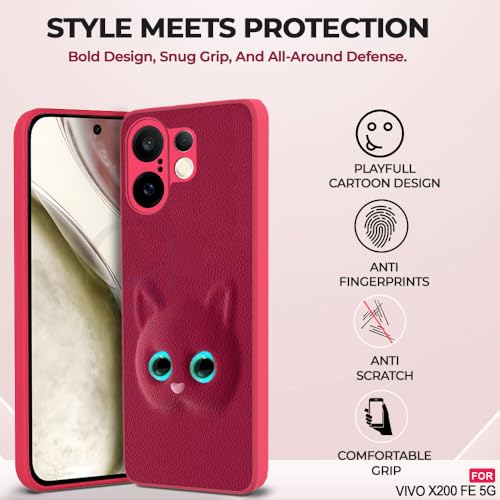 Image of AESTMO Back Case Cover for Vivo X200 FE 5G Back Cover | 3D Cat Cover | Leather Finish | Full Body Protection | Camera Protection Back Cover for Vivo X200 FE 5G (Pink)