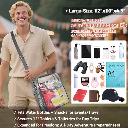 SPODEARS Clear Crossbody Bag for Stadium Events & Concerts - Adjustable Shoulder Strap Purse with 1 Bottle Holder3