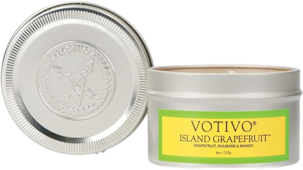 VOTIVO Aromatic Soy Blend Highly Fragranced Home Décor Travel Tin Candle-Island Grapefruit