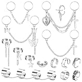 Ubjuliwa 15pcs Chain Finger Rings Adjustable Gothic Rings Set Egirl Eboy Rings Emo Punk Rings Women Aesthetic Goth Rings with Chains Stackable Statement Ring